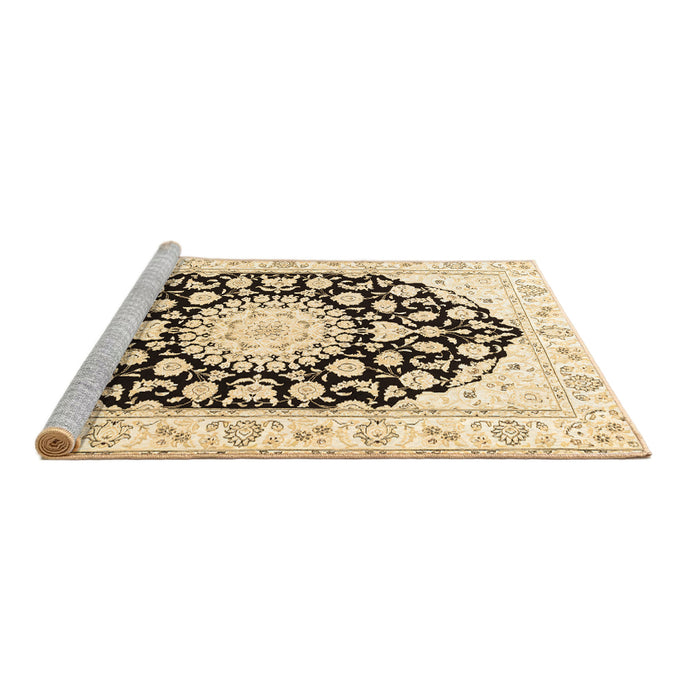 Sideview of Machine Washable Medallion Brown Traditional Rug, wshtr1588brn