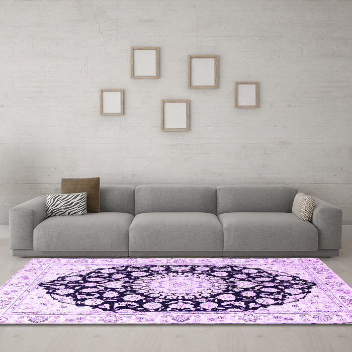 Machine Washable Medallion Purple Traditional Area Rugs in a Living Room, wshtr1588pur