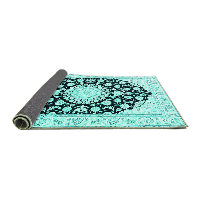 Sideview of Medallion Turquoise Traditional Rug, tr1588turq