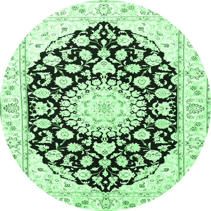 Round Machine Washable Medallion Emerald Green Traditional Area Rugs, wshtr1588emgrn