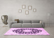 Machine Washable Medallion Pink Traditional Rug in a Living Room, wshtr1588pnk