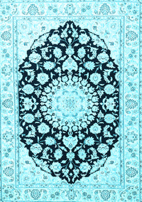 Medallion Light Blue Traditional Rug, tr1588lblu