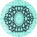 Round Machine Washable Medallion Turquoise Traditional Area Rugs, wshtr1588turq