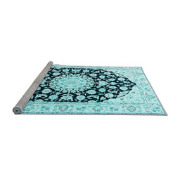Sideview of Machine Washable Medallion Light Blue Traditional Rug, wshtr1588lblu