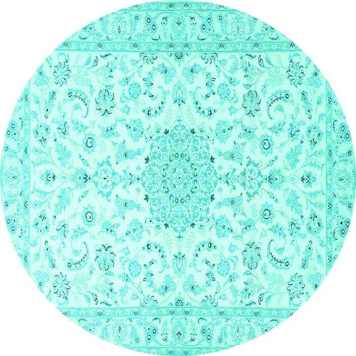 Round Machine Washable Medallion Turquoise Traditional Area Rugs, wshtr1589turq