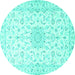 Round Machine Washable Medallion Turquoise Traditional Area Rugs, wshtr1589turq