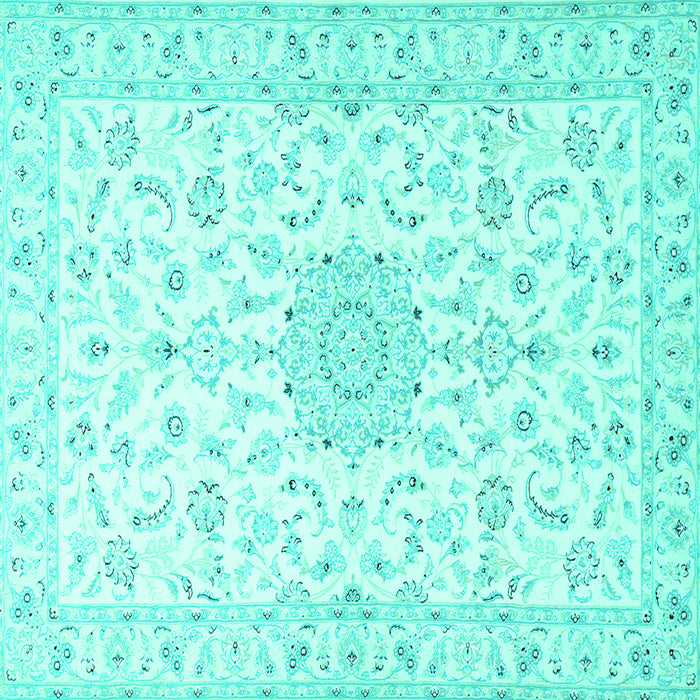 Square Machine Washable Medallion Turquoise Traditional Area Rugs, wshtr1589turq