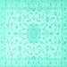 Square Machine Washable Medallion Turquoise Traditional Area Rugs, wshtr1589turq