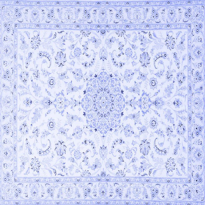 Square Machine Washable Medallion Blue Traditional Rug, wshtr1589blu