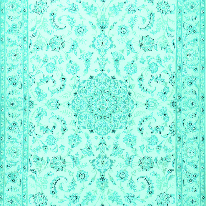 Machine Washable Medallion Turquoise Traditional Area Rugs, wshtr1589turq