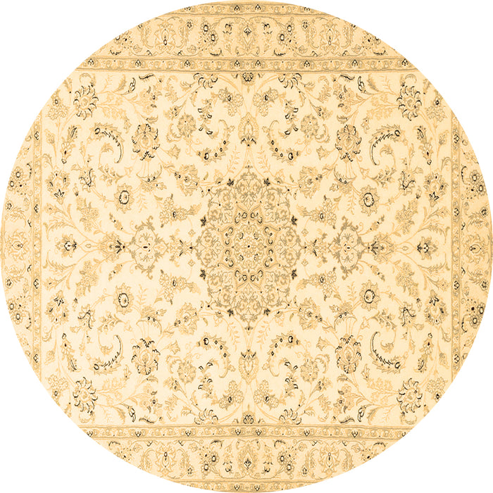 Round Machine Washable Medallion Brown Traditional Rug, wshtr1589brn