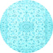 Round Machine Washable Medallion Light Blue Traditional Rug, wshtr1589lblu