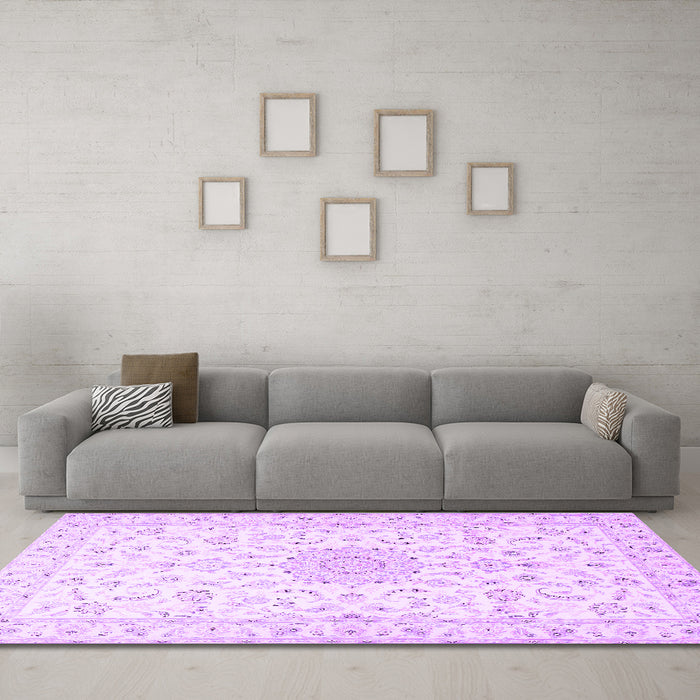 Machine Washable Medallion Purple Traditional Area Rugs in a Living Room, wshtr1589pur