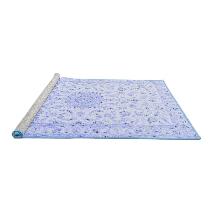 Sideview of Machine Washable Medallion Blue Traditional Rug, wshtr1589blu