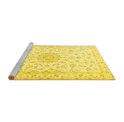 Sideview of Machine Washable Medallion Yellow Traditional Rug, wshtr1589yw
