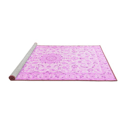 Sideview of Machine Washable Medallion Pink Traditional Rug, wshtr1589pnk