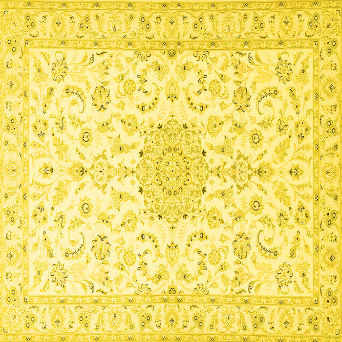 Square Machine Washable Medallion Yellow Traditional Rug, wshtr1589yw