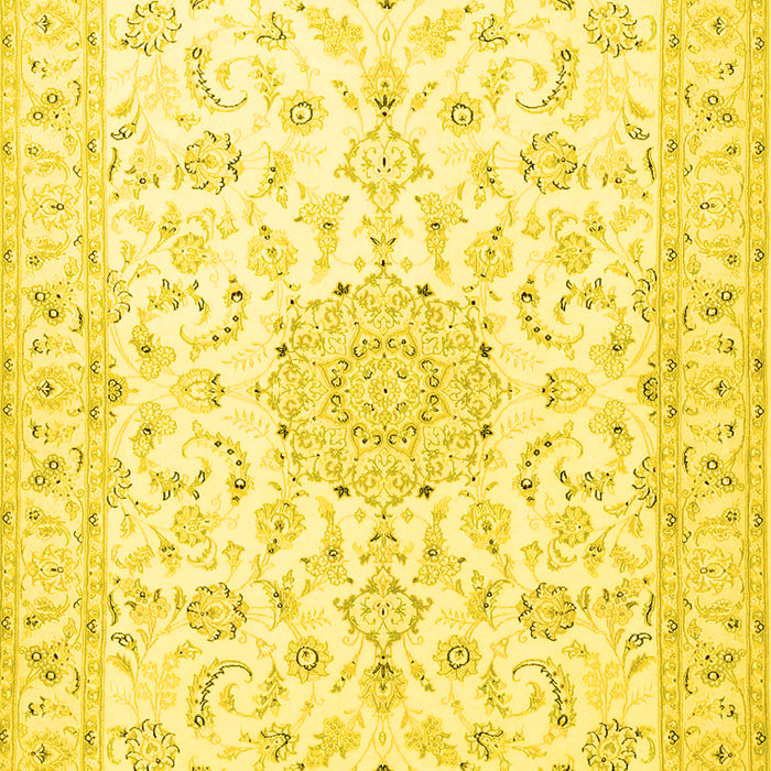 Machine Washable Medallion Yellow Traditional Rug, wshtr1589yw