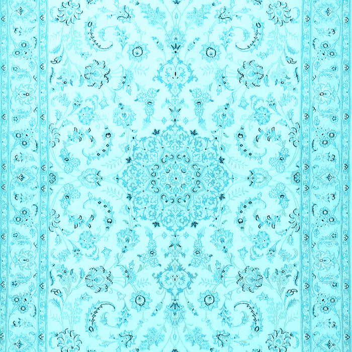 Machine Washable Medallion Light Blue Traditional Rug, wshtr1589lblu