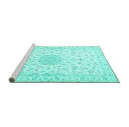Sideview of Machine Washable Medallion Turquoise Traditional Area Rugs, wshtr1589turq