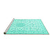 Sideview of Machine Washable Medallion Turquoise Traditional Area Rugs, wshtr1589turq