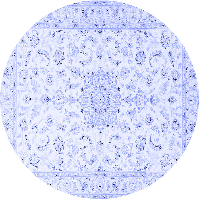 Round Machine Washable Medallion Blue Traditional Rug, wshtr1589blu
