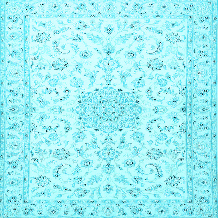 Square Machine Washable Medallion Light Blue Traditional Rug, wshtr1589lblu