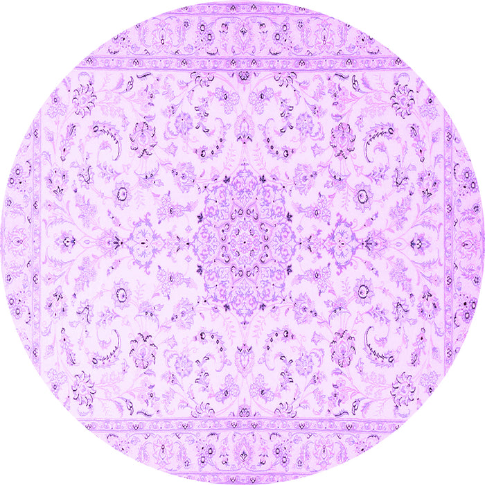 Round Machine Washable Medallion Purple Traditional Area Rugs, wshtr1589pur