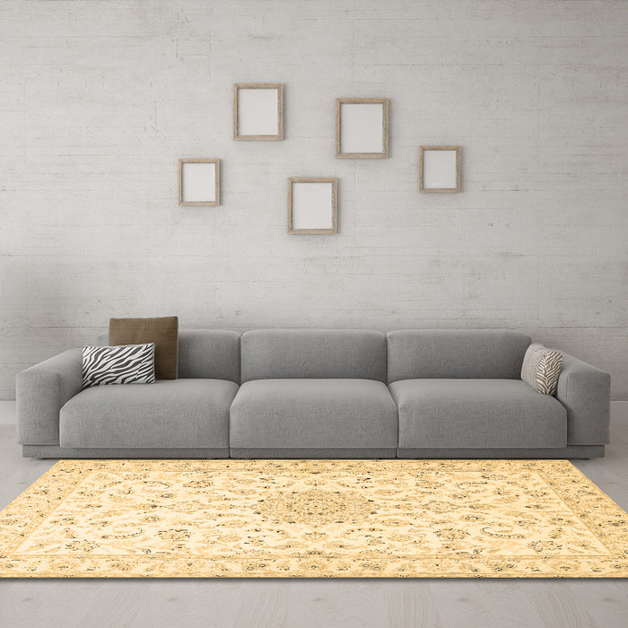 Machine Washable Medallion Brown Traditional Rug in a Living Room,, wshtr1589brn