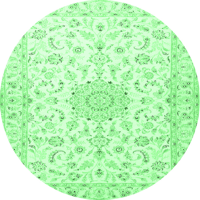 Round Machine Washable Medallion Emerald Green Traditional Area Rugs, wshtr1589emgrn