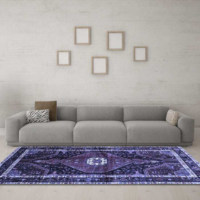 Machine Washable Persian Blue Traditional Rug in a Living Room, wshtr158blu