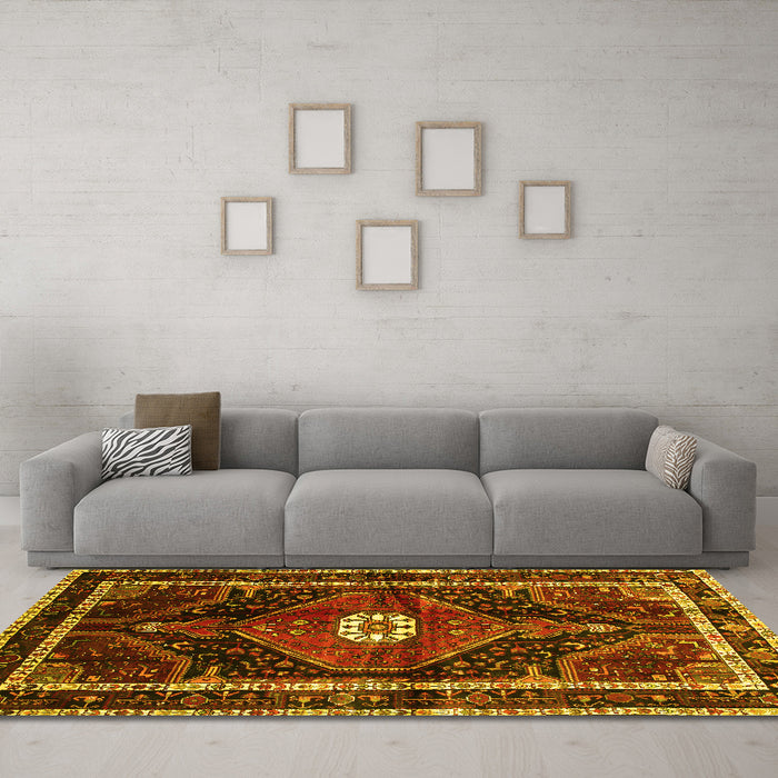 Machine Washable Persian Yellow Traditional Rug in a Living Room, wshtr158yw