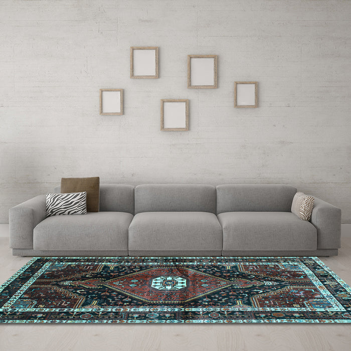 Machine Washable Persian Light Blue Traditional Rug in a Living Room, wshtr158lblu