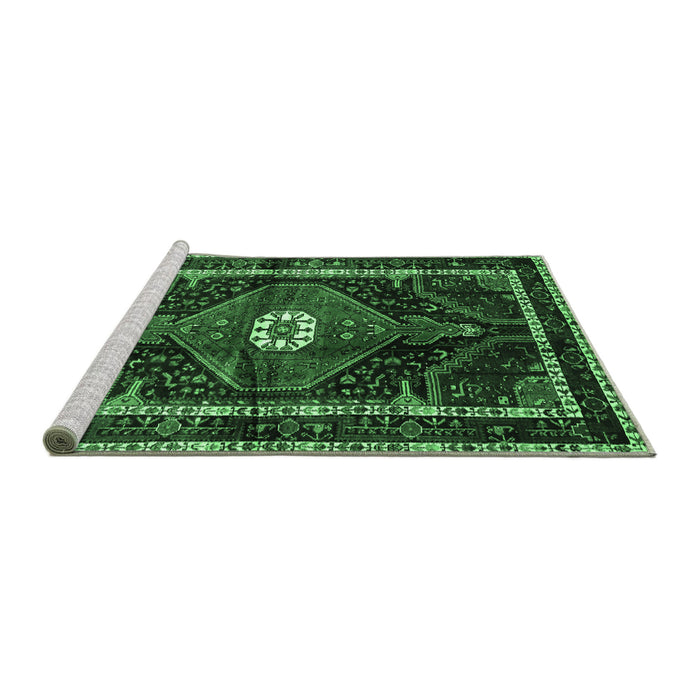 Sideview of Machine Washable Persian Emerald Green Traditional Area Rugs, wshtr158emgrn