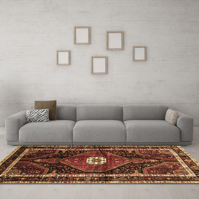 Machine Washable Persian Brown Traditional Rug in a Living Room,, wshtr158brn