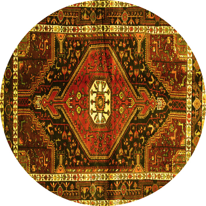 Round Persian Yellow Traditional Rug, tr158yw