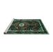 Sideview of Machine Washable Persian Turquoise Traditional Area Rugs, wshtr158turq