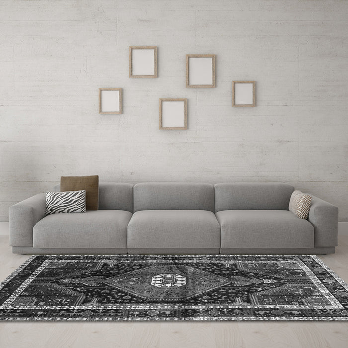 Machine Washable Persian Gray Traditional Rug in a Living Room,, wshtr158gry