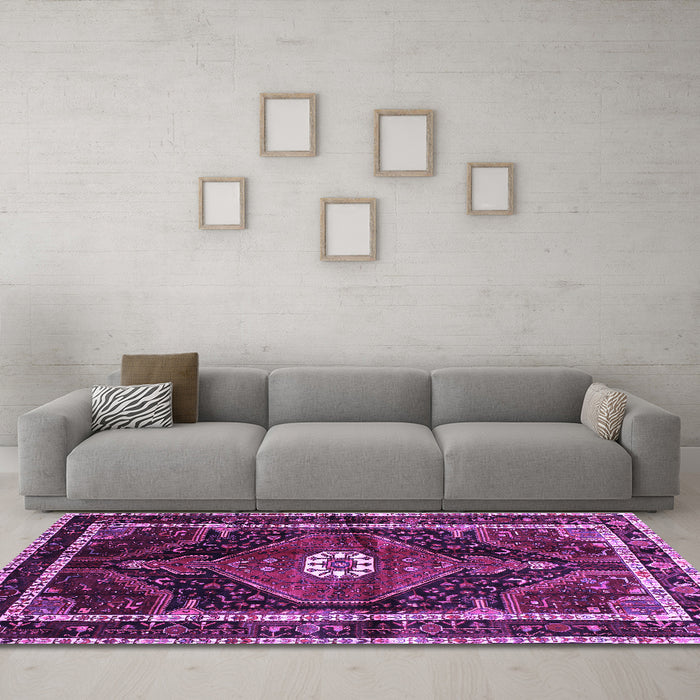 Machine Washable Persian Purple Traditional Area Rugs in a Living Room, wshtr158pur