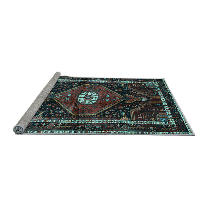 Sideview of Machine Washable Persian Light Blue Traditional Rug, wshtr158lblu