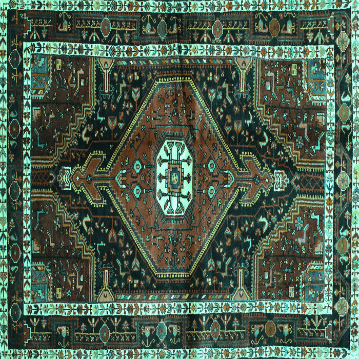 Square Machine Washable Persian Turquoise Traditional Area Rugs, wshtr158turq