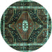 Round Machine Washable Persian Turquoise Traditional Area Rugs, wshtr158turq