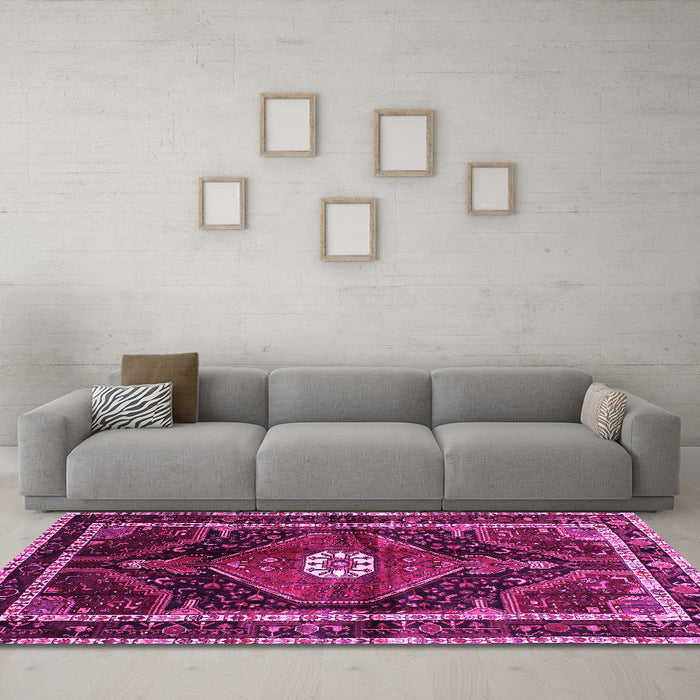 Machine Washable Persian Pink Traditional Rug in a Living Room, wshtr158pnk