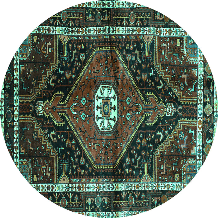 Round Persian Turquoise Traditional Rug, tr158turq
