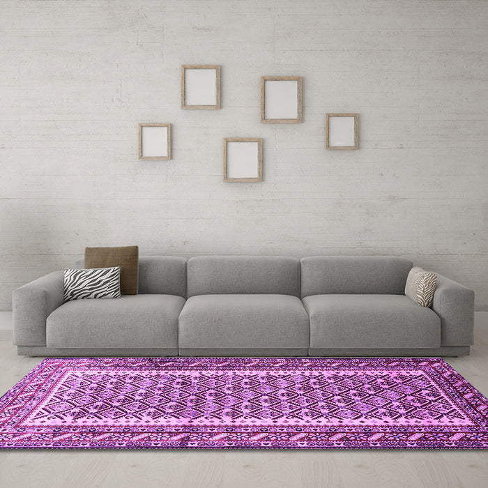 Machine Washable Persian Purple Traditional Area Rugs in a Living Room, wshtr1590pur