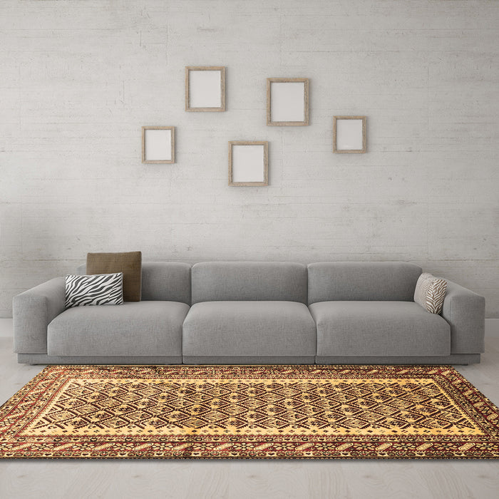 Machine Washable Persian Brown Traditional Rug in a Living Room,, wshtr1590brn