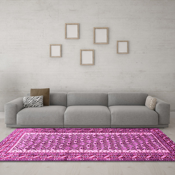Machine Washable Persian Pink Traditional Rug in a Living Room, wshtr1590pnk
