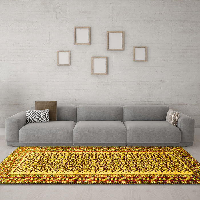 Machine Washable Persian Yellow Traditional Rug in a Living Room, wshtr1590yw