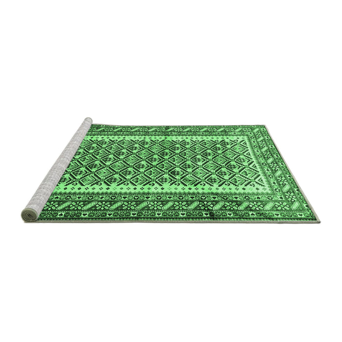 Sideview of Machine Washable Persian Emerald Green Traditional Area Rugs, wshtr1590emgrn