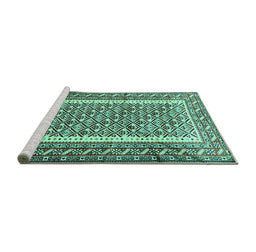 Sideview of Machine Washable Persian Turquoise Traditional Area Rugs, wshtr1590turq